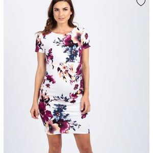 PinkBlush Purple Floral Short Sleeve Fitted Maternity Dress
